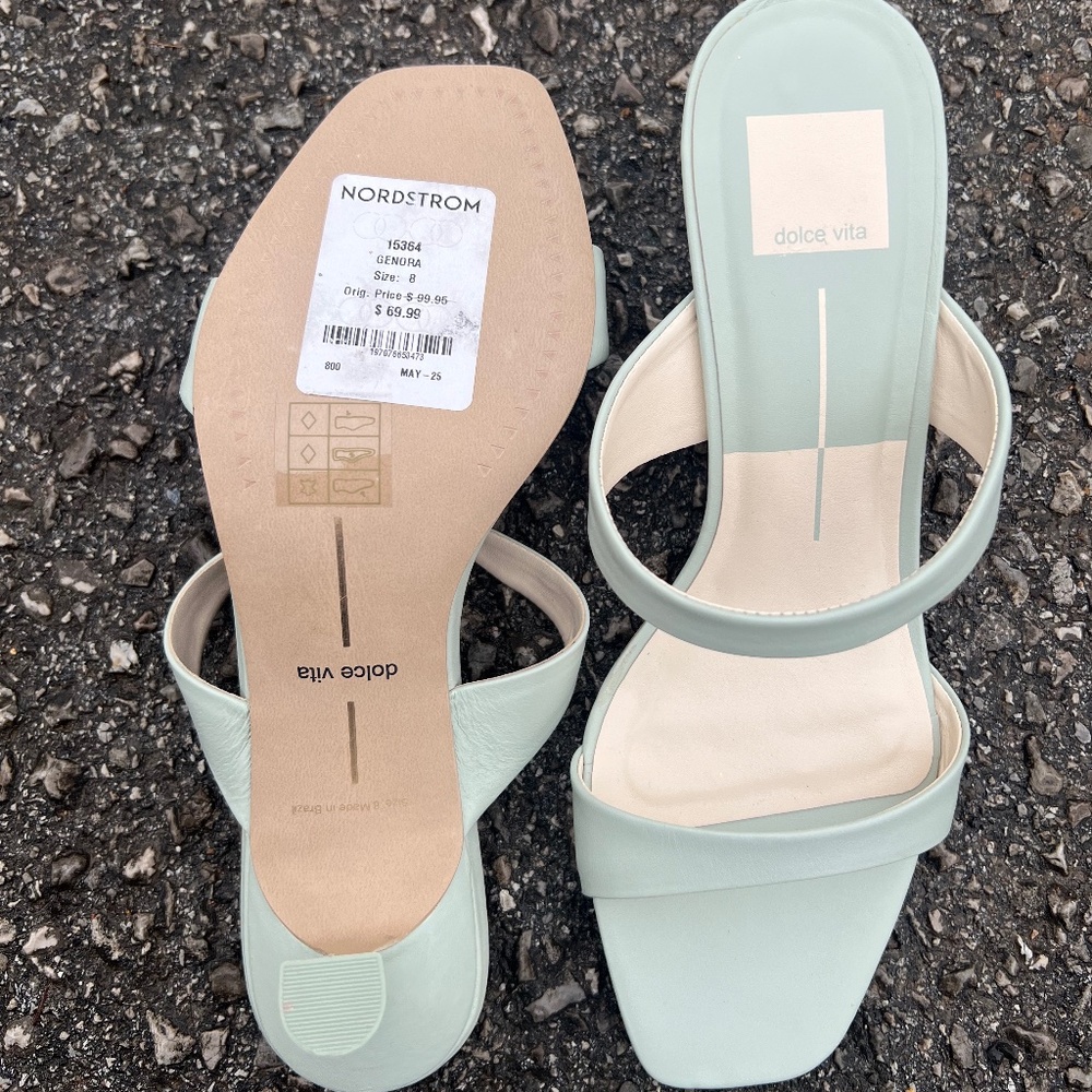 Dolce Vita Mint Green Dual-Strap Square-Toe Slide Heels